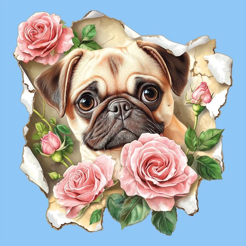 Mops mit Rosen