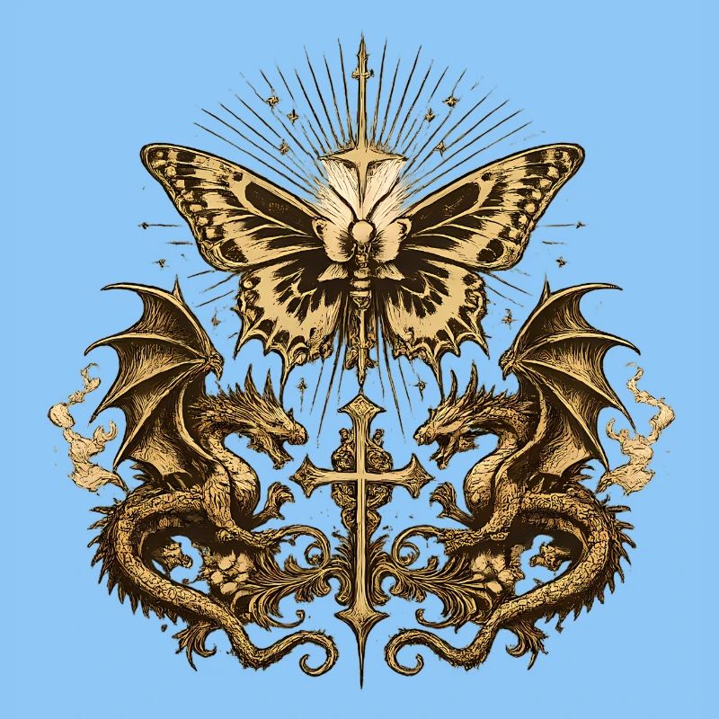Okkulter Schmetterling mit Drachen – Gothic Dark