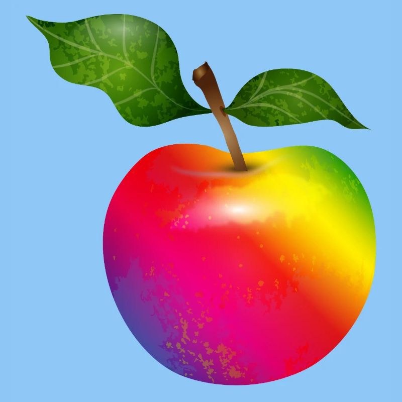Bunter Regenbogen-Apfel mit Blättern Illustration