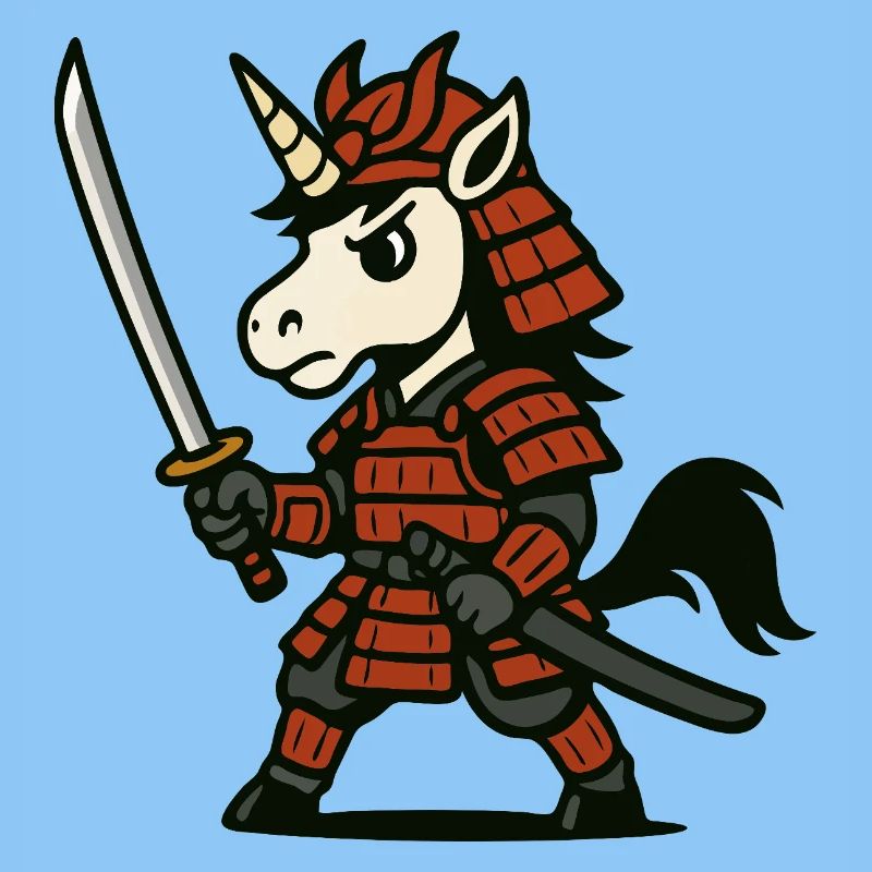 Samurai Unicorn Warrior with Red Armor and Blade
