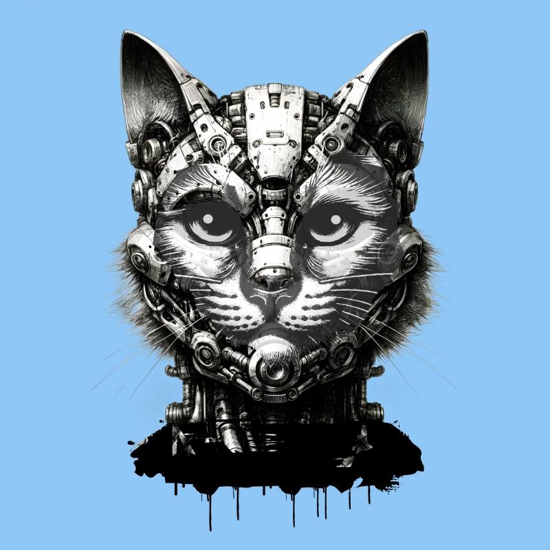 Cat's head designed as a robot in retro look