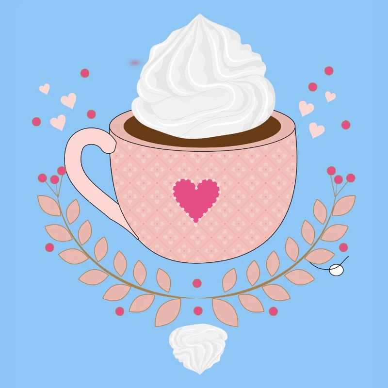 lovingly decorated cup with cream topping and heart