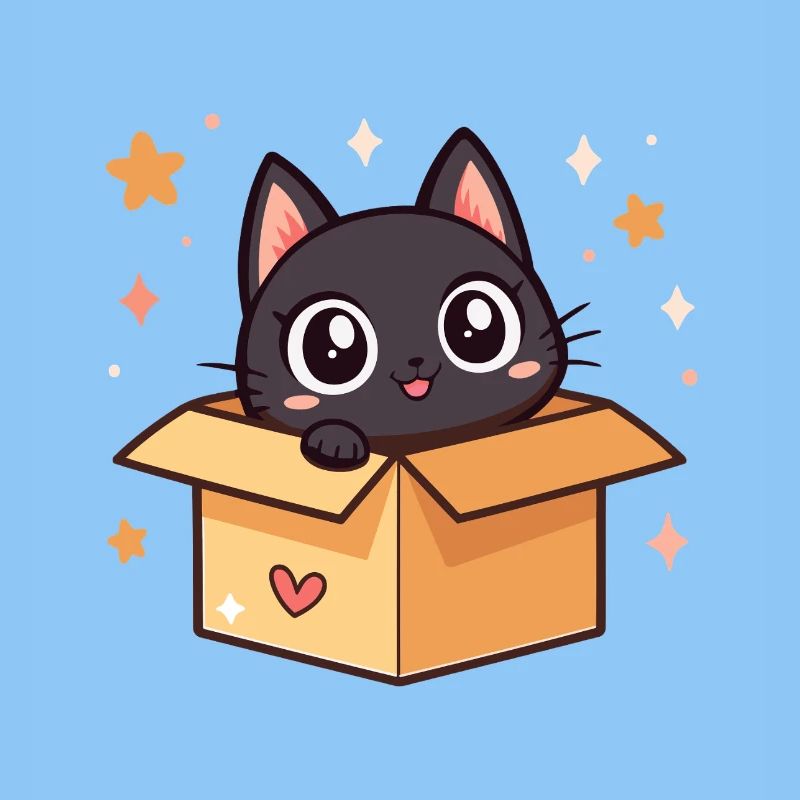 Chat noir mignon dans une boîte