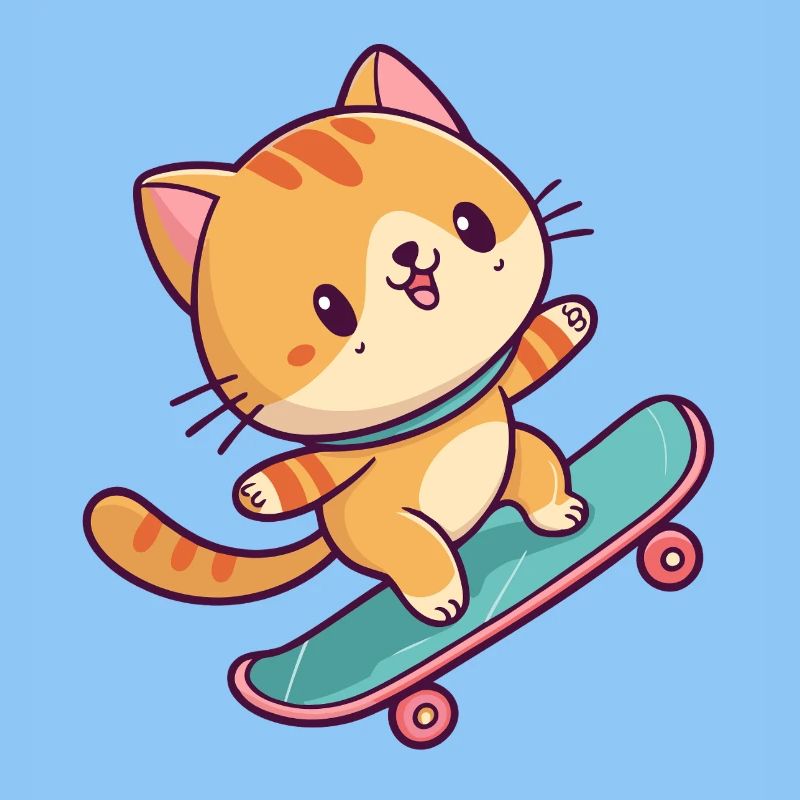 Colorful Skateboard Kitten