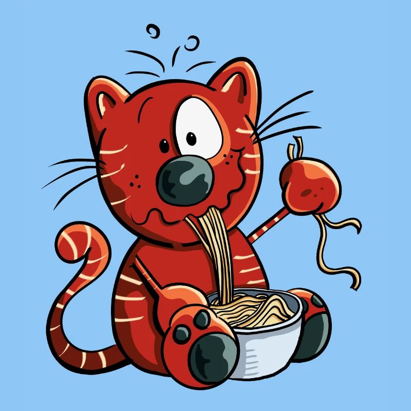 Katze genießt Spaghetti