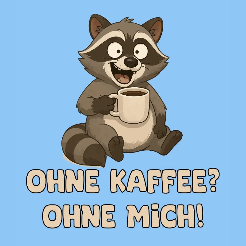 Waschbär mit Kaffeetasse Spruch