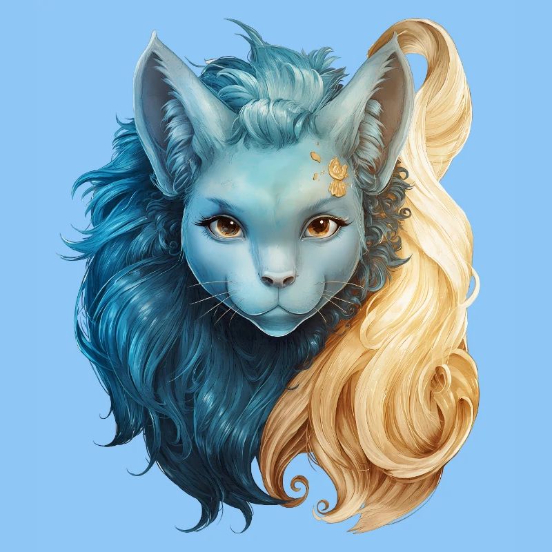 Mystical cat creature with two-tone mane