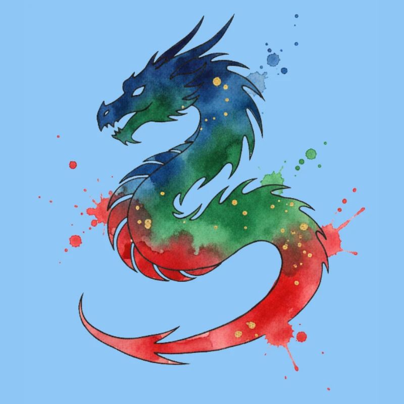 Regenbogen-Wasserdrachen Bunter Drache im Aquarell