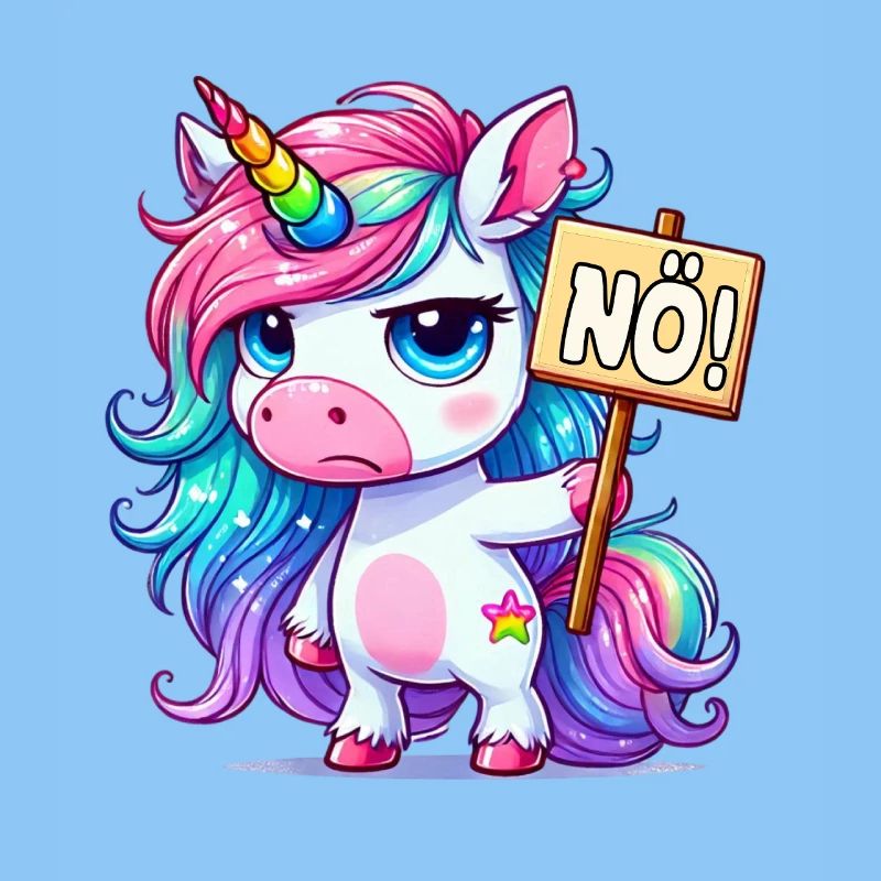 Regenbogen-Einhorn mit Nein-Schild