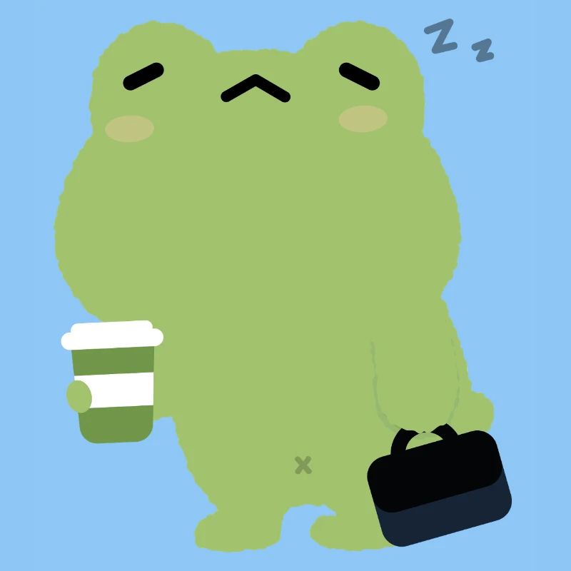 Tired Frog with Coffee and Briefcase