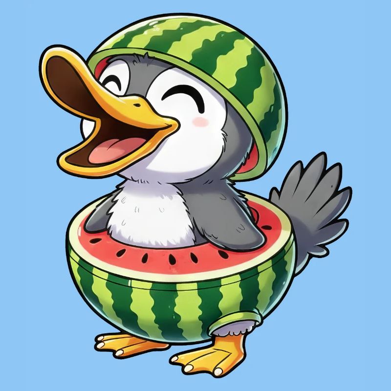 Cute Cartoon Duck Penguin Bird Melon Summer Joy