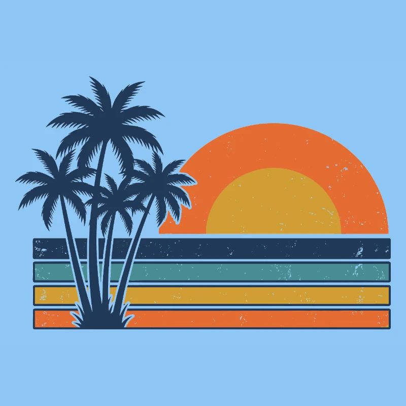 Retro Sonnenuntergangs-Palmen Sommerstrand