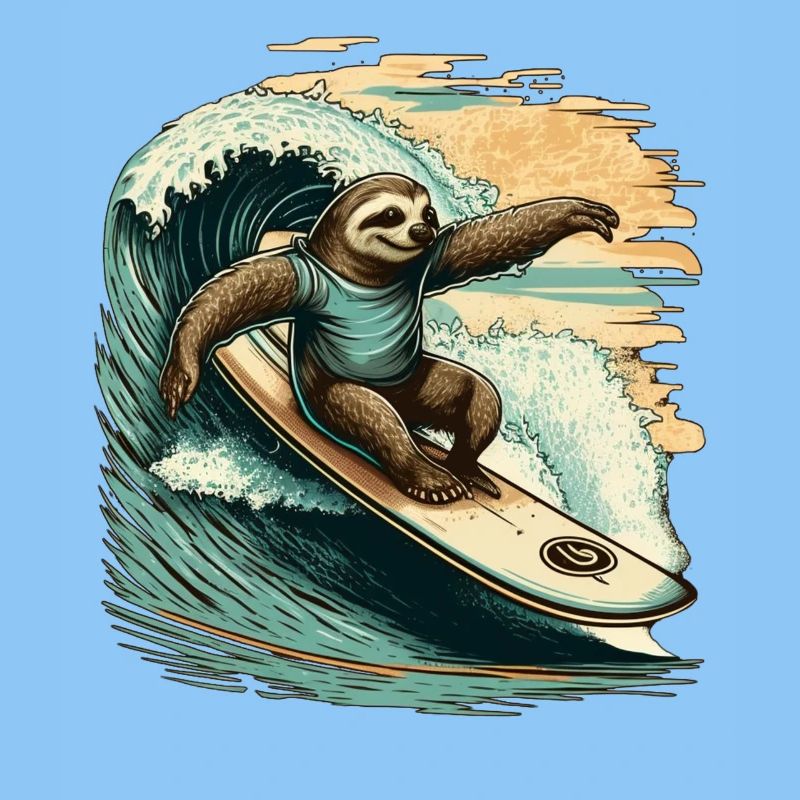 Casual sloth surfing on a big wave