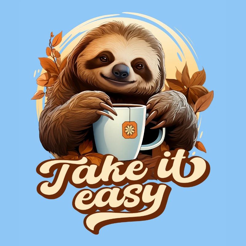 Süßes Faultier Trinkt Tee, Take It Easy, Spruch