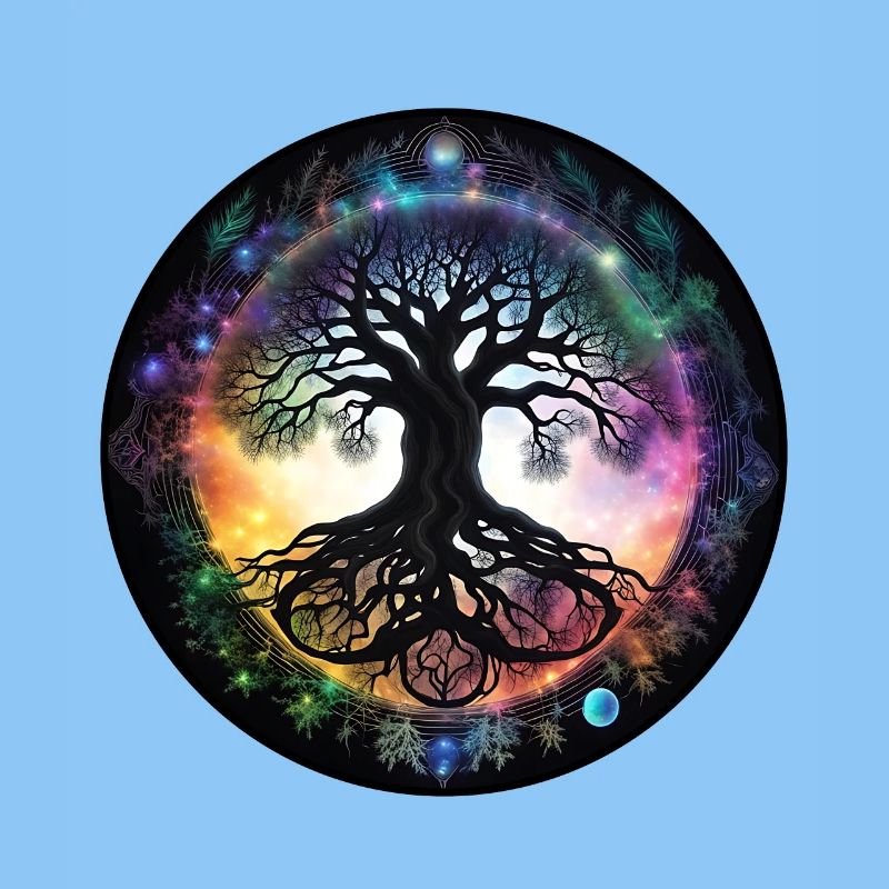 Wurzelbaum im Regenbogenkreis