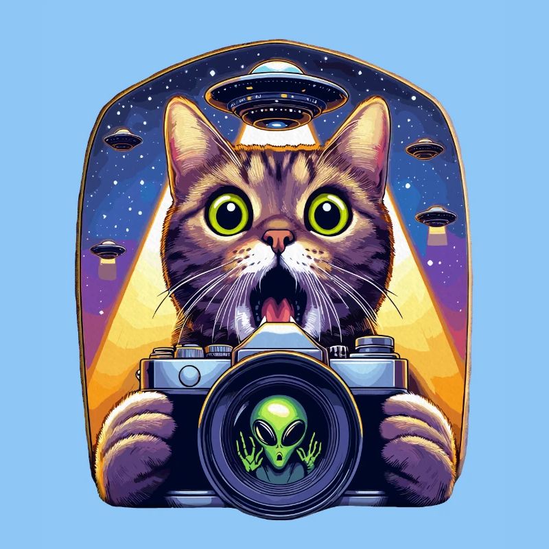 Lustige verängstigte Katze mit UFO-Alien-Angriff 3D-Effekt