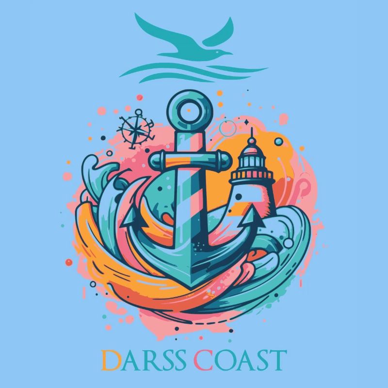 DarssCoast - Wellen Leuchtturm Möwe Anker Grafik