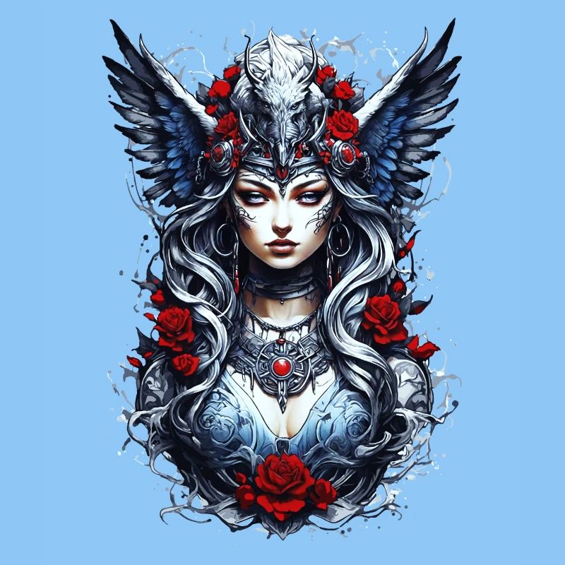 Valkyrie with Ravens, Roses, Vikings