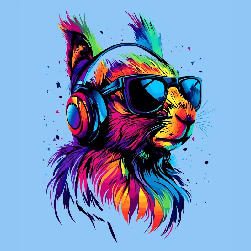 Eichhörnchen Kopfhörer Bunt Popart DJ Eichhörnchen