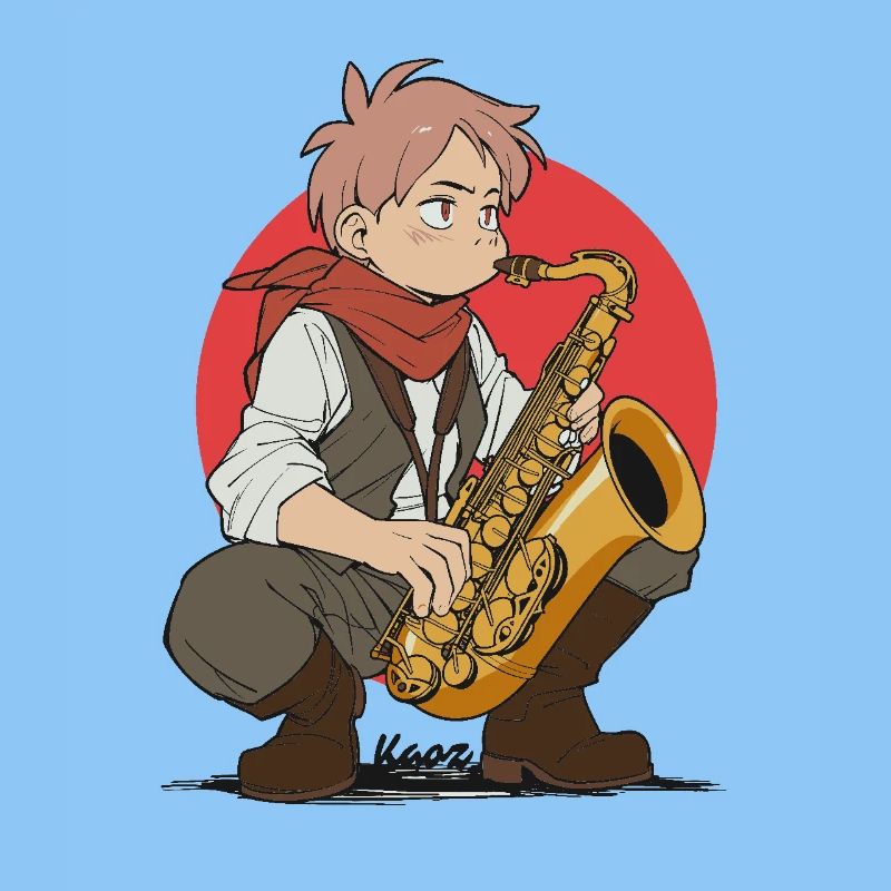 Un garçon joue du saxophone