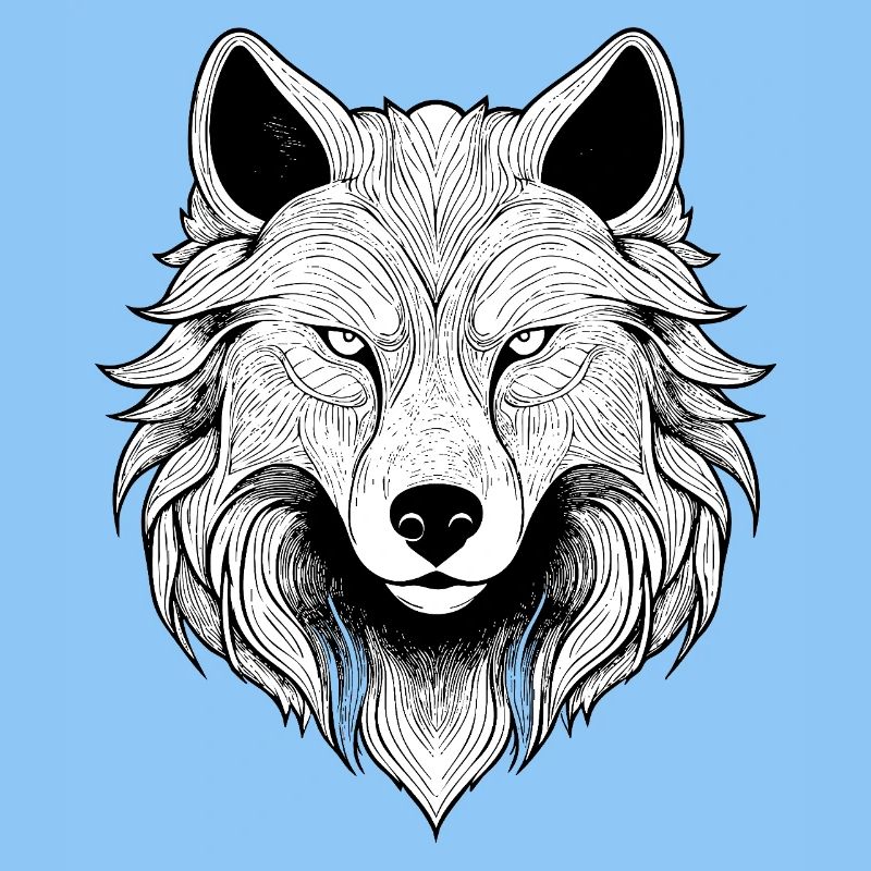 Mystischer Wolfkopf mit detailliertem