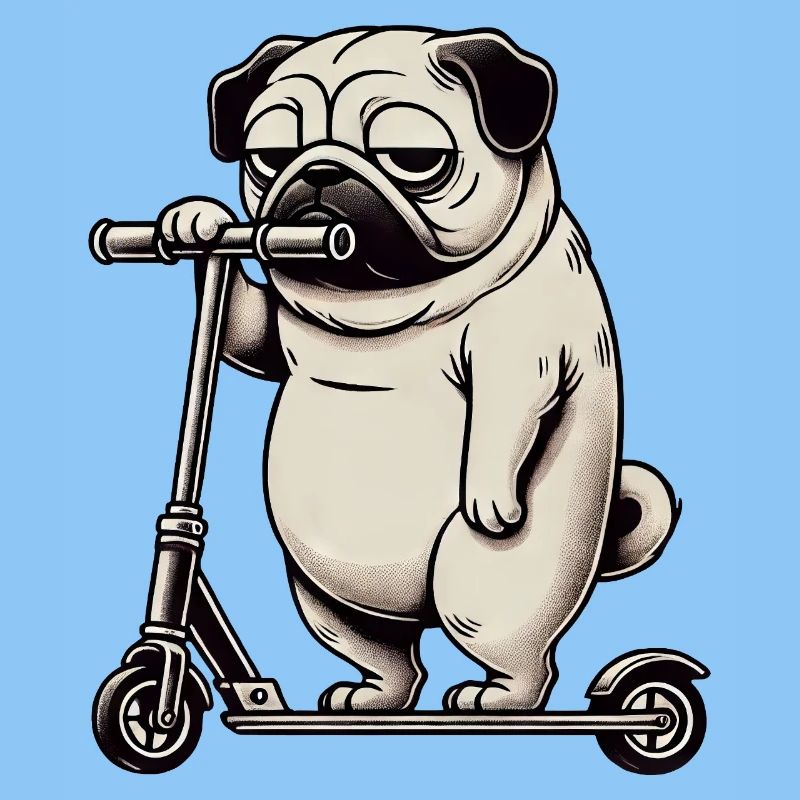 Lustiger Mops Roller Scooter Kickroller Grumpy