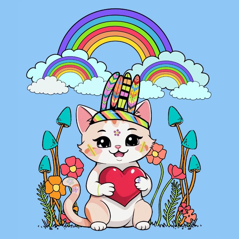 Katze Katzen Regenbogen Kätzchen Hippie Hippies