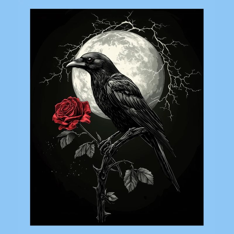 Rabe Rose Mond Düster Gothic Schwarze Krähe