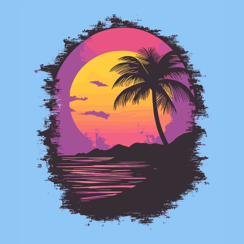 Plage Palmiers Coucher de soleil Été