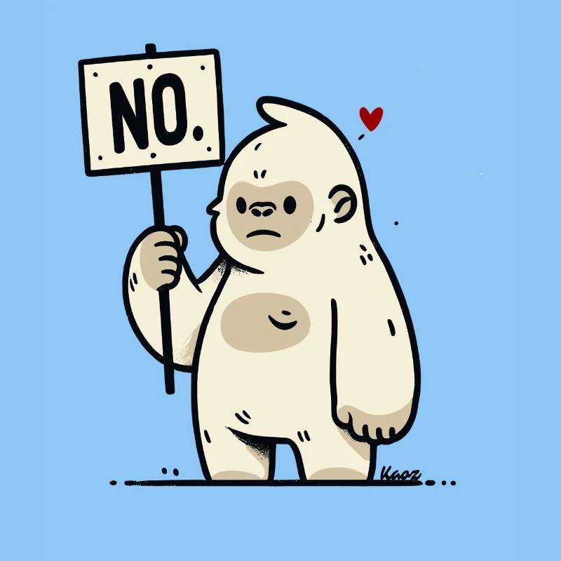 Lustiger Gorilla Affe mit Nein Schild Comic Stil