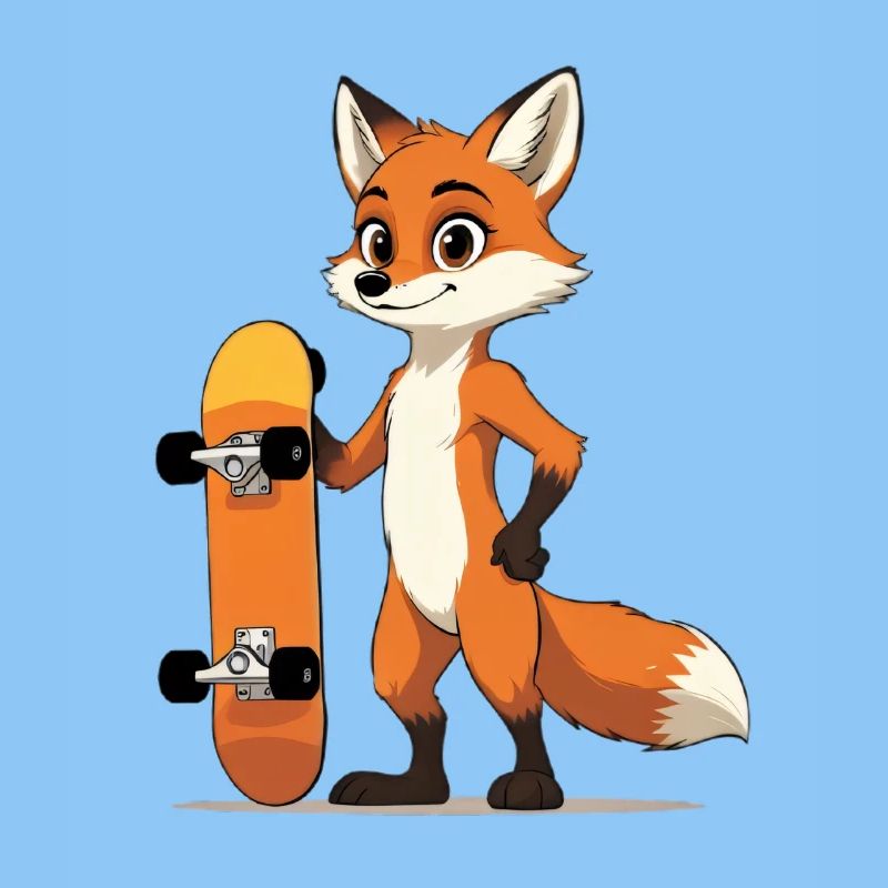 Waldfuchs mit Skateboard Motiv