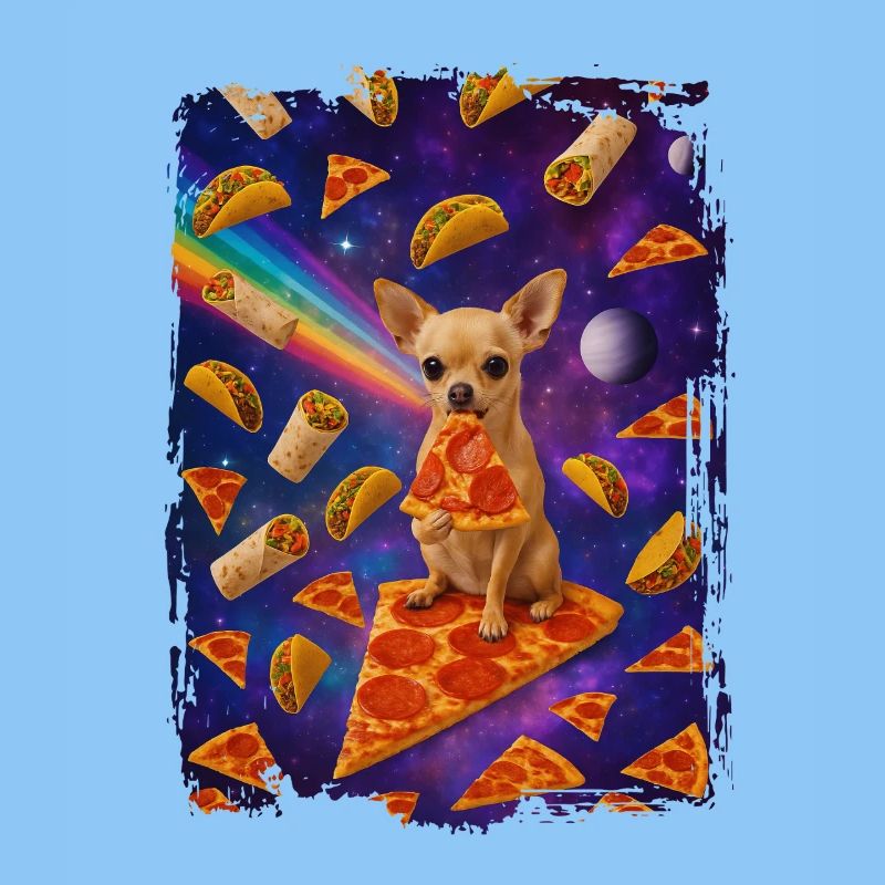 Nourriture spatiale avec chien et pizza