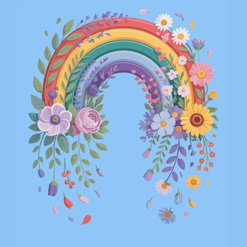 Verspielter Regenbogen mit Blumen