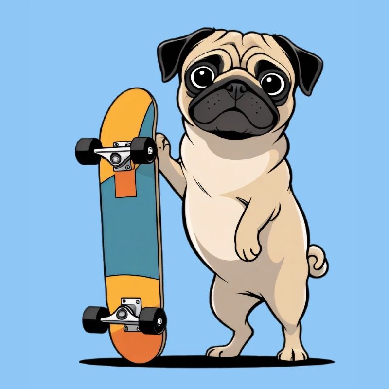 Pug mit Skateboard Illustration