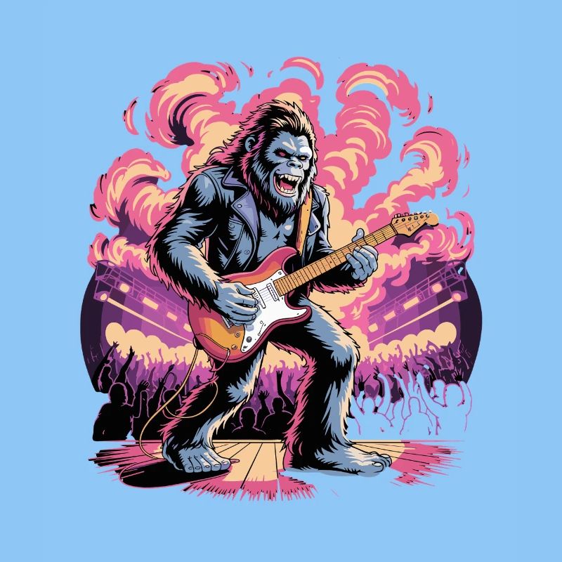Rocking gorilla on stage with guitar