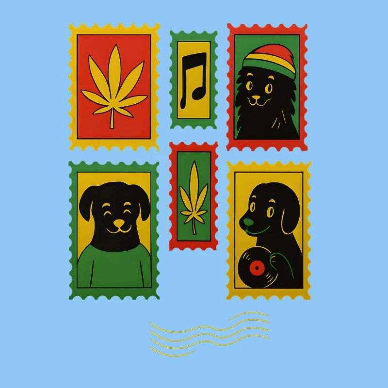 Affiche rétro de groupe de chien de cannabis, style Reggae