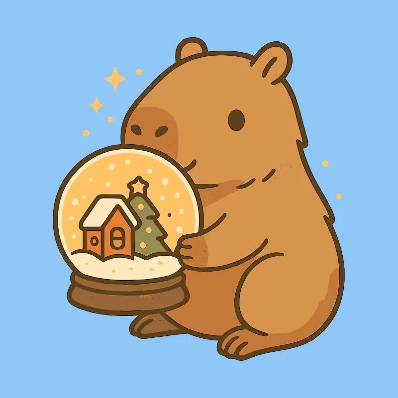 ✨ Capybara avec boule à neige – Magie de Noël