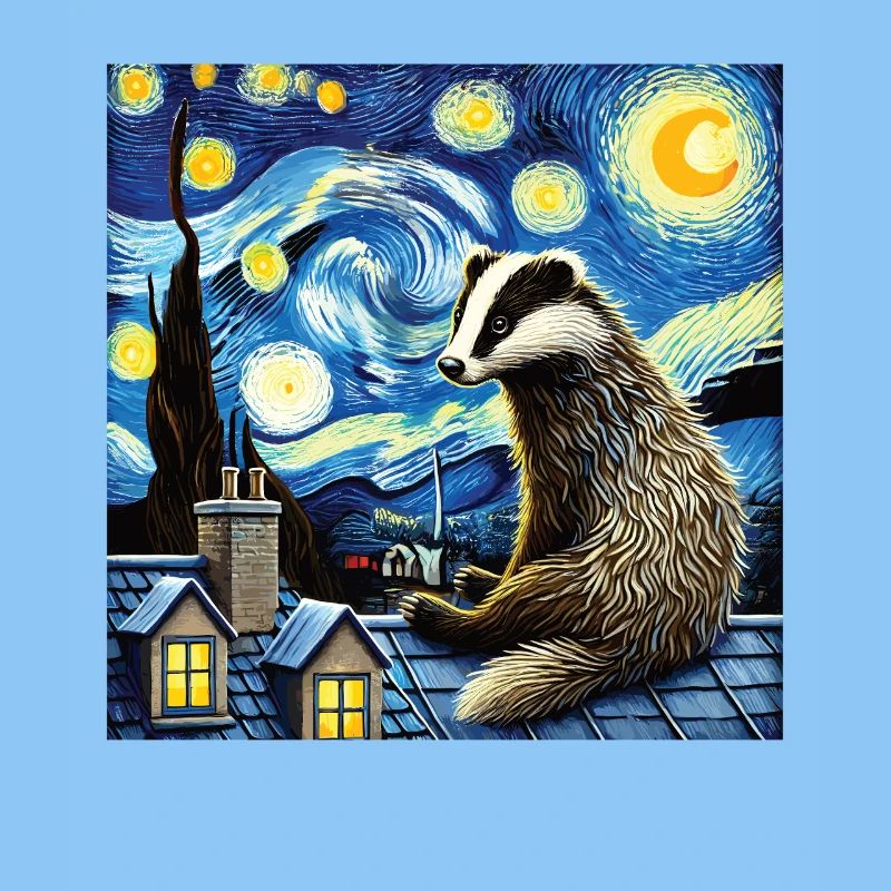 Badger on roof in starry night