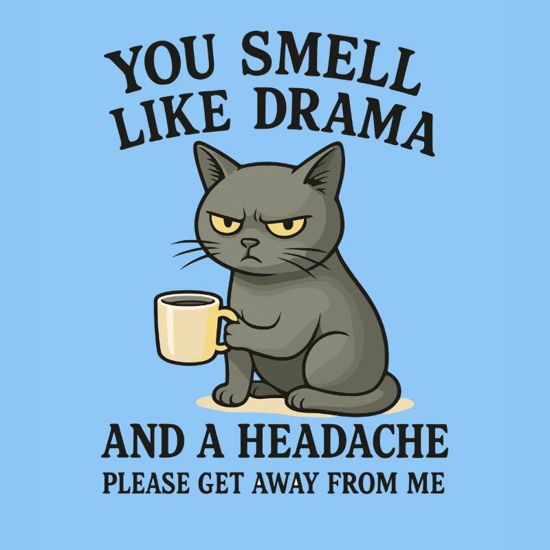 Grimmige Katze mit Kaffee Spruch