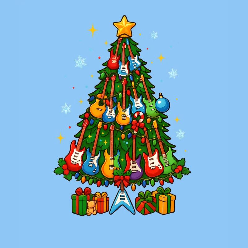Rainbow Guitar Christmas Tree, Music Lover 