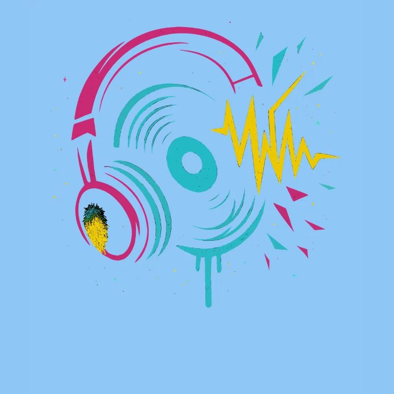 Casque néon, vinyle, son techno rave