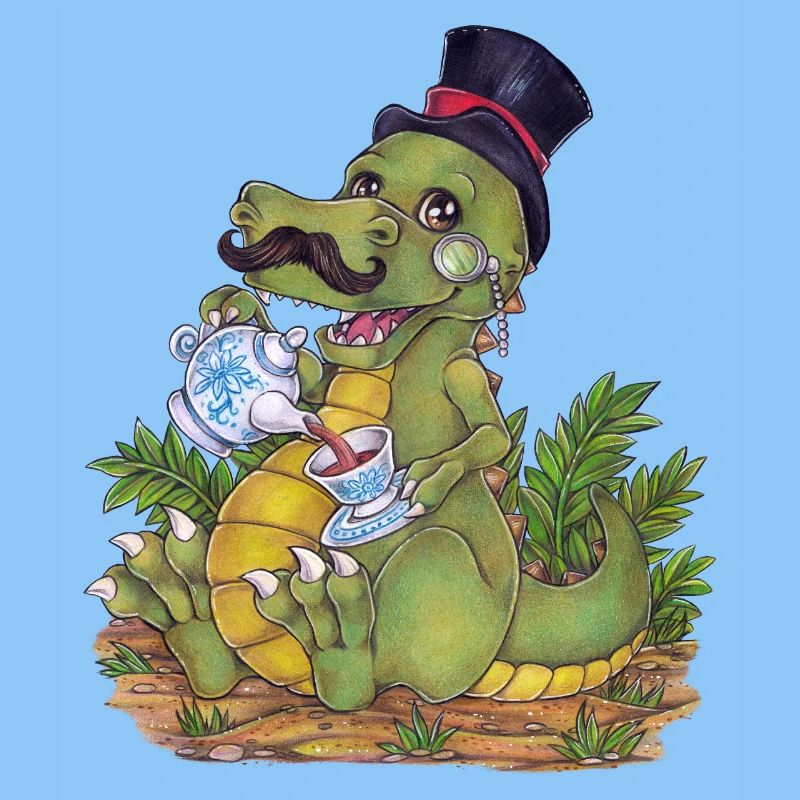 Drôle de jeu de mots Tea Rex Dino dessiné à la main