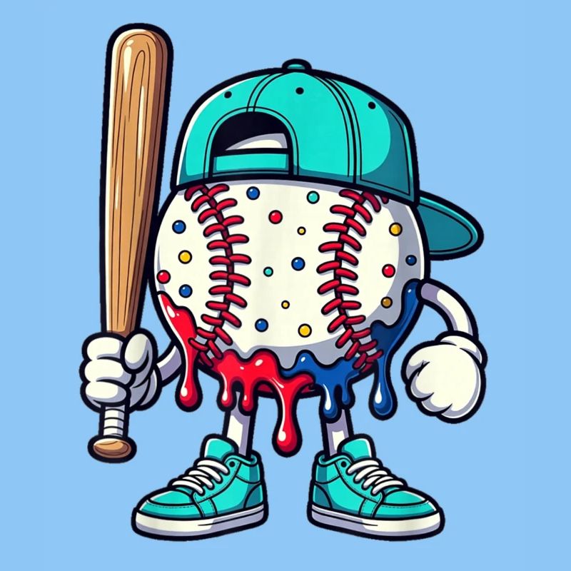 Schmelzendes Baseball-Maskottchen mit Schläger