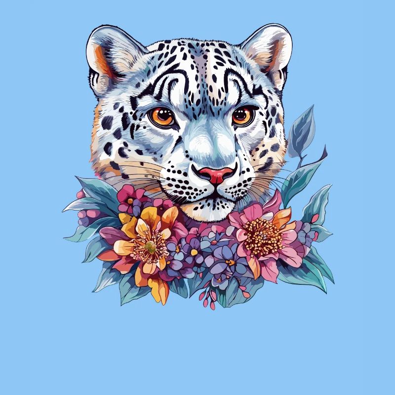 Tête de léopard avec couronne de fleurs