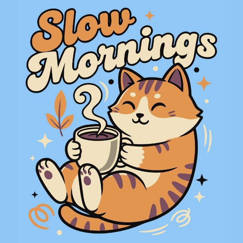 Langsame Morgenkatze mit Kaffee