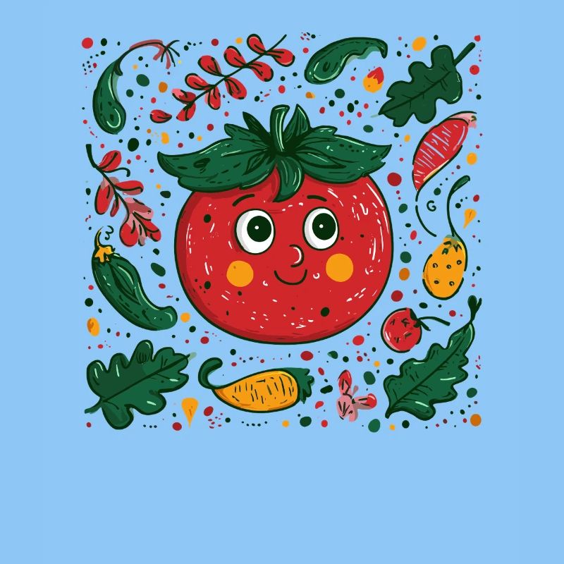 Fröhliche Tomate im Gartendesign