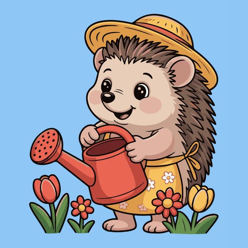 Gardener hedgehog with straw hat