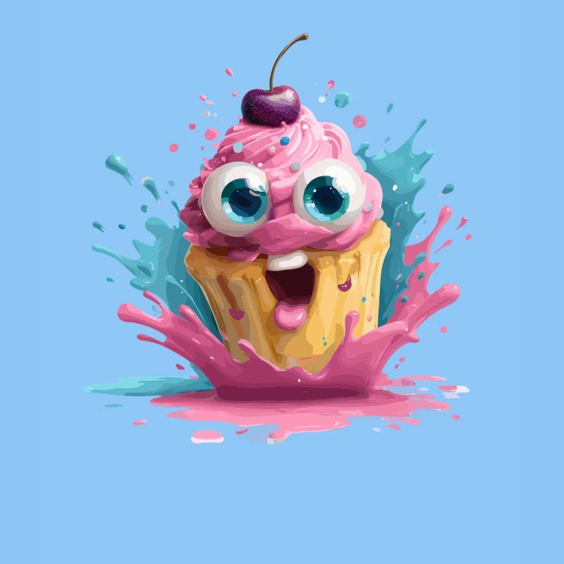 Kunterbunter Cupcake mit Gesicht