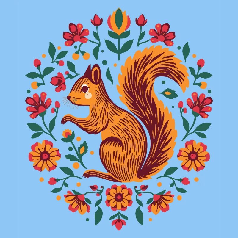 Écureuil dans une couronne de fleurs