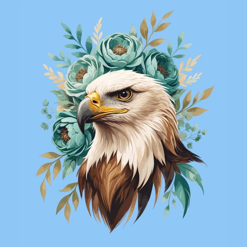 Eagle head with flower wreath